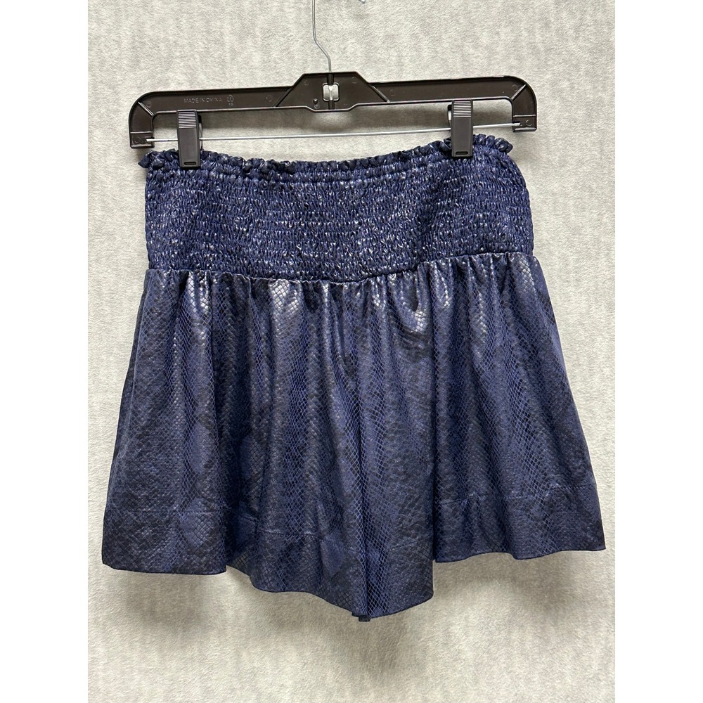 Fab'rik Shorts Women S Navy Blue Snakeskin Metallic Smocked Waist